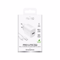 Puro PROLITE 10W USB-A sieninis įkroviklis + USB-A - USB-C kabelis 1.2m - baltas