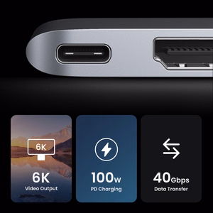 Ugreen CM380 šakotuvas 2xUSB-C - HDMI/2xUSB 3.0/SD TF/USB-C PD - pilkas