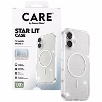 CARE by PanzerGlass Flagship Urban Explorer dėklas telefonui su baltu magnetiniu MagSafe, skirtas iPhone 17 – skaidrus su blizgučiais