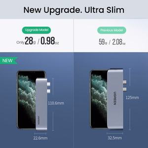 Ugreen HUB 60559 2x USB-C / USB-C PD (Thunderbolt 3, 100W, 4K 60 Hz, 10 Gbps) / HDMI 4K 30 Hz / 3x USB 3.0 MacBook Pro / Air - pilkas