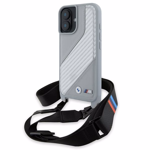 BMW M Edition Carbon Stripe & Strap Dėklas telefonui Apple iPhone 16 - pilkas