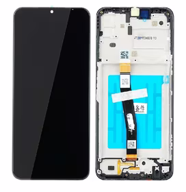 Ekranas Samsung A226 A22 5G su lietimui jautriu stikliuku ir rėmeliu Black originalus (service pack)