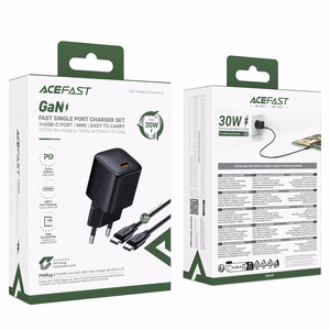 Įkroviklis Acefast A118 30W GaN USB-C + USB-C to USB-C cable 1.2m juodas