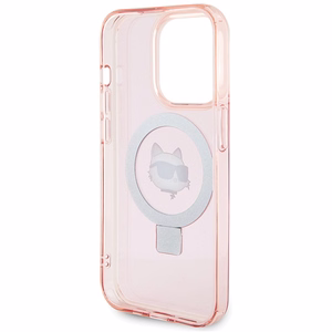 Karl Lagerfeld KLHMP15LHMRSCHP iPhone 15 Pro 6.1" rožinis/rožinis kietas dėklas su žiediniu stovu Choupette Galva Magnetinis
