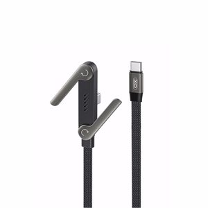XO NB-Q311 PD USB-C–USB-C laidas, 1,5m, 240W, juodas, plokščias, su stovu