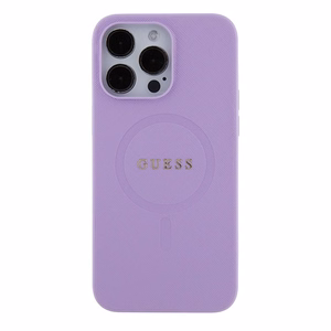 Guess Saffiano magnetinis dėklas telefonui iPhone 15 Pro - violetinis