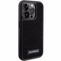 Karl Lagerfeld Krištolo logotipas metalinė plokštelė dėklas iPhone 15 Pro - juoda