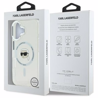 Karl Lagerfeld IML Metal Karl Head Magnetinis dėklas iPhone 16 Plus - baltas