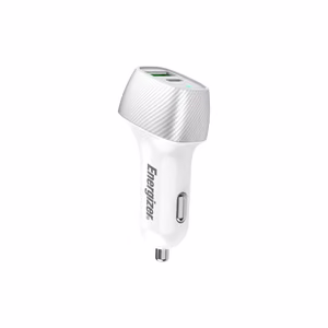 Energizer Ultimate D38WS car charger, USB-C + USB-A, 38 W PD + QC 3.0, white and silver