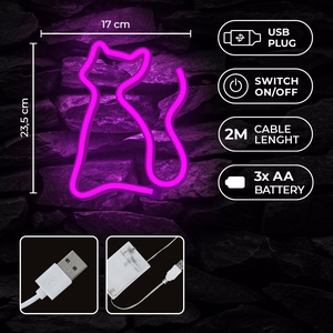 Neon LED Light CAT rožinis Bat + USB FLNE04 Forever Light