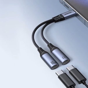 Adapteris Joyroom SY-C02 2in1 juodas 14cm (įėjimas: Type-C / išėjimas: 2x Type-C)