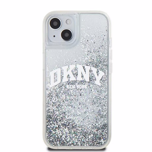 DKNY skystojo blizgučio didelio logotipo dėklas telefonui iPhone 15 / 14 / 13 - baltas