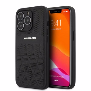 AMG AMHCP13LOSDBK iPhone 13 Pro / 13 6.1" juoda/juoda kietas dėklas odinis lenktos linijos