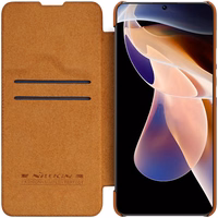 Nillkin Qin dėklas telefonui Xiaomi Redmi Note 11 Pro+ (Kinija) / Redmi Note 11 Pro (Kinija) / Mi11i HyperCharge apsauginis kameros dėklas su stovu rudas