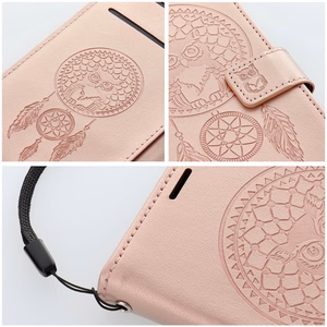 MEZZO knygos tipo dėklas telefonui XIAOMI Redmi Note 14 4G (GLOBAL - 164,84mm x 78,15mm x 8,16mm) su sapnų gaudykle, rožinio aukso spalvos