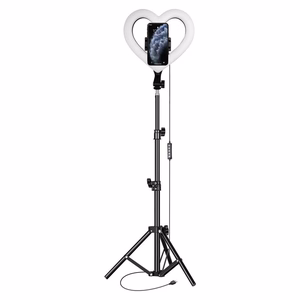 LED žiedinė Stream RGB lempa 10" su telefono laikikliu HEART + trikojis JM26-10 juoda