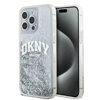DKNY skystojo blizgučio didelio logotipo dėklas telefonui iPhone 15 Pro - baltas