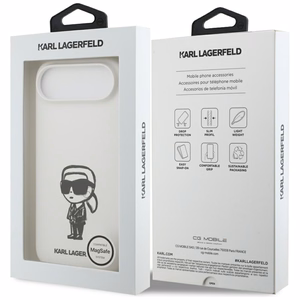 KARL LAGERFELD dėklas telefonui IPHONE 17 Air suderinamas su Magnetine KLHMP17MSKIGROH (Silicone W/ KL Sketch & Logo) baltas