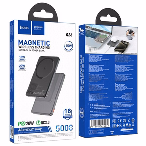 Išorinė baterija suderinama su MagSafe Hoco 5000 mAh QC PD 2A 20W Q26 metalinė pilka