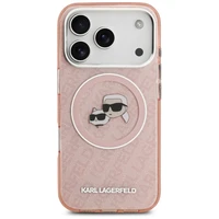 Karl Lagerfeld IML Glitter Karl&Choupette Heads Logo Magnetinis dėklas telefonui iPhone 17 Pro Max - rožinis