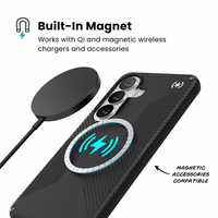 Speck Presidio2 Grip Magnet – Samsung Galaxy S26 MagSafe dėklas (juodas/Slate Grey/baltas)