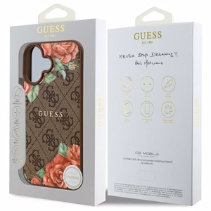 Guess GUHMP16SP4ROPEMCW iPhone 16 6.1" rudas/rudas kietas dėklas 4G Gėlių Raštas Magnetinis