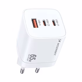 Wozinsky CGWCW 65W GaN sieninis įkroviklis USB-A / 2 x USB-C - baltas