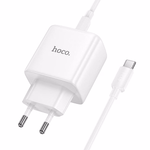 Telefono GaN įkroviklis Hoco USB C PD AVS 40W max 60W su USB C į USB C laidu N83 baltas