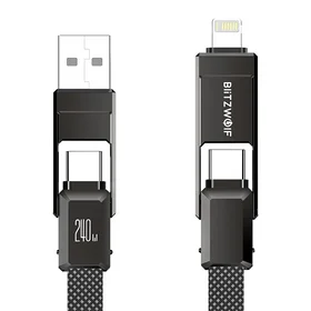 Blitzwolf BW-HDC7 4-in-1 USB+C+žaibolaidis 240W 1,2 m (juodas)