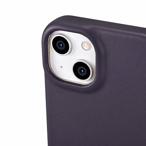 iCarer CE Premium odinis folio dėklas iPhone 14 Plus magnetinis atverčiamas odinis folio dėklas MagSafe tamsiai violetinė