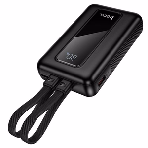 Hoco J162 išorinė baterija su integruotais USB-C ir Lightning laidais, 10000 mAh, QC, PD, 22,5 W, juoda