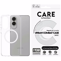 CARE by PanzerGlass Flagmanas Urban Combat baltas dėklas su QI Samsung Galaxy S25 Edge - skaidrus