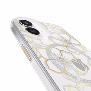 Case-Mate Floral Gems MagSafe dėklas, skirtas iPhone 16 Plus, aukso spalvos