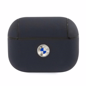 BMW Чехол из натуральной кожи Silver Logo для AirPods Pro - тёмно-синий