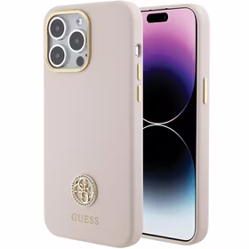 Guess Silikoninis Logo Strass 4G Dėklas telefonui iPhone 15 Pro Max - rožinis