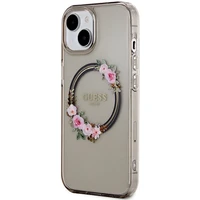 Guess IML Flowers Wreath MagSafe dėklas telefonui iPhone 15 / 14 / 13 - juodas