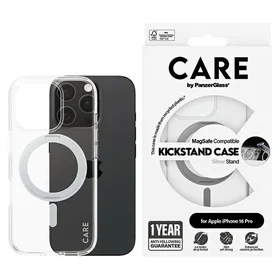 CARE by PanzerGlass Funkcinis dėklas telefonui su stovu iPhone 16 Pro 6.3" sidabrinis/sidabrinis Magnetinis 1326