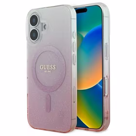 Guess IML Blizgantis gradientas Magnetinis dėklas telefonui iPhone 16 Plus - rožinis