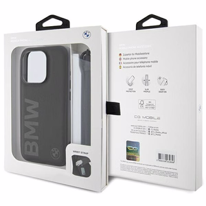 BMW Signature Leather Wordmark Cord чехол для iPhone 15 Pro Max - чёрный