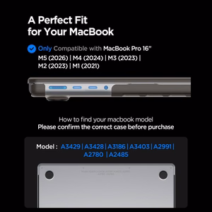 Spigen AirSkin dėklas, skirtas MacBook Pro 16" 2021 / 2023 / 2024 / 2025 / 2026 – pusiau skaidrus