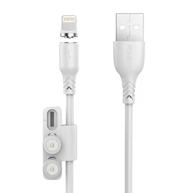 Foneng X62 magnetinis 3in1 USB į USB-C / Lightning / Micro USB kabelis, 2.4A, 1m (baltas)