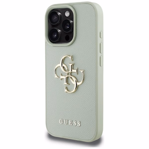 Guess grūdėtos odos mažas klasikinis dėklas su dideliu 4G logotipu iPhone 16 Pro - žalias