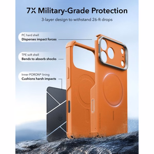 ESR Cyber Tough Kickstand MagSafe dėklas, skirtas iPhone 18 Pro / 17 Pro, oranžinis