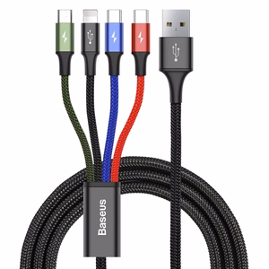 Baseus kabelis USB 4in1 Lightning / 2x USB Type C / micro USB nailoniniu pynimu 3.5A 1.2m juodas
