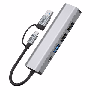 "Tech-Protect" HB03 HUB adapteris 5in1 USB-C + USB2.0 + USB3.0 + RJ45 - pilkas