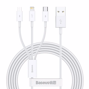 USB kabelis Baseus 3in1 Superior baltas 150 cm iki 3.5A