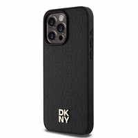 DKNY Odinis monogramos rašto metalinis logotipas Magnetinis dėklas telefonui iPhone 15 Pro Max - juodas