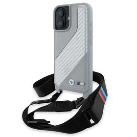 BMW M Edition Carbon Stripe & Strap Dėklas telefonui Apple iPhone 16 - pilkas