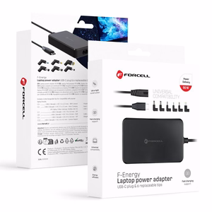 FORCELL F-ENERGY E856 universalus nešiojamojo kompiuterio įkroviklis 90W (6 adapteriai) - juodas
