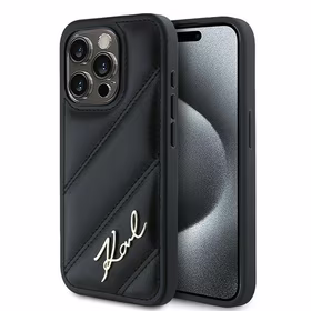 Karl Lagerfeld Diagonal Quilted Script dėklas telefonui iPhone 14 Pro - juodas